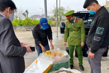 Lực lượng Cảnh sát môi trường, Công an tỉnh Thừa Thiên Huế phát hiện, bắt giữ lô hàng nội tạng bò không rõ nguồn gốc vận chuyển qua địa bàn vào tháng 2/2022. (Ảnh: Công an cung cấp)