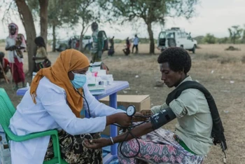 Kiểm tra bệnh sốt rét cho người dân bị sốt ở Chifra, Afar, Ethiopia. (Ảnh: WHO)