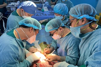 Các bác sĩ Bệnh viện Nhi đồng 2 Thành phố Hồ Chí Minh trong một ca ghép gan. 