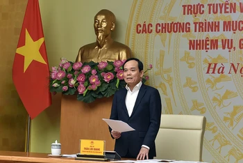 Phó Thủ tướng Trần Lưu Quang phát biểu tại cuộc họp trực tuyến với các địa phương về tiến độ thực hiện 3 Chương trình mục tiêu quốc gia. Ảnh: VGP