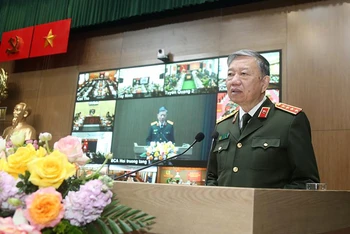 Bộ trưởng Tô Lâm phát biểu tại hội nghị. Ảnh: bocongan.gov.vn
