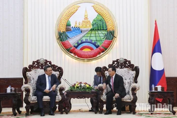 Thủ tướng Lào Phankham Viphavanh tiếp đồng chí Trần Sỹ Thanh. (Ảnh: TRỊNH DŨNG)
