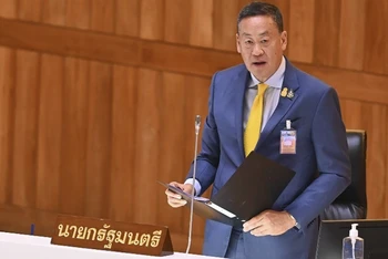 Thủ tướng Thái Lan Srettha Thavisin công bố bản tuyên bố chính sách trước Quốc hội. (Ảnh: thaigov.go.th)