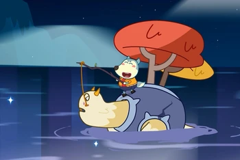 Một cảnh trong phim hoạt hình "Wolfoo và hòn đảo kỳ bí".