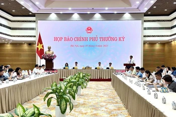 Quang cảnh buổi họp báo Chính phủ thường kỳ tháng 5 (Ảnh: VGP). 