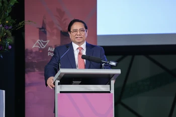 Thủ tướng Phạm Minh Chính phát biểu ý kiến tại Diễn đàn Doanh nghiệp Việt Nam - Australia (Ảnh: Nhật Bắc). 