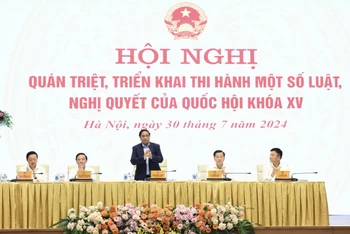 Thủ tướng Phạm Minh Chính chủ trì Hội nghị quán triệt, triển khai một số Luật, Nghị quyết của Quốc hội khóa XV. (Ảnh: Trần Hải)