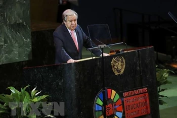 Tổng Thư ký LHQ Antonio Guterres phát biểu tại Hội nghị cấp cao về chuyển đổi giáo dục toàn cầu ở New York, Mỹ, ngày 19/9. (Ảnh: THX/TTXVN)