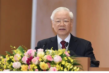 Tổng Bí thư Nguyễn Phú Trọng phát biểu tại Hội nghị. (Ảnh: TRẦN HẢI)