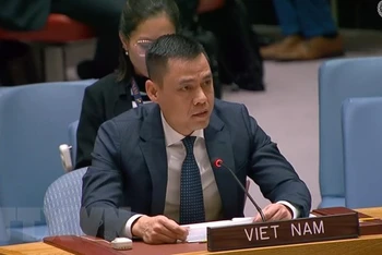 Đại sứ Đặng Hoàng Giang, Trưởng Phái đoàn Việt Nam tại Liên hợp quốc, phát biểu trước Hội đồng Bảo an. (Ảnh: TTXVN)