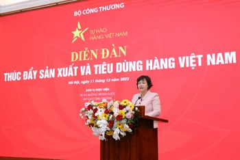 Phó Vụ trưởng Vụ Thị trường trong nước, Bộ Công thương Lê Việt Nga phát biểu ý kiến.