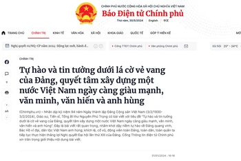 Bài viết Tự hào và tin tưởng dưới lá cờ vẻ vang của Ðảng, quyết tâm xây dựng một nước Việt Nam ngày càng giàu mạnh, văn minh, văn hiến và anh hùng. (Ảnh chụp màn hình)