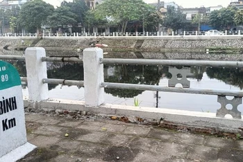 Dòng nước đen kịt trên sông Kiến Giang, đoạn chảy qua phường Phú Khánh (thành phố Thái Bình).