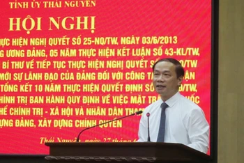 Đồng chí Phạm Tất Thắng, Ủy viên Trung ương Đảng, Phó Trưởng ban Thường trực Ban Dân vận Trung ương phát biểu ý kiến tại hội nghị.