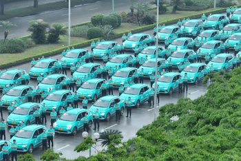 Xe GreenCar trong lễ khai trương hãng taxi điện đầu tiên tại Hà Nội.