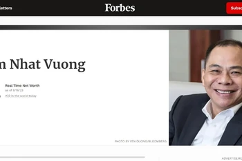 Forbes cập nhật tài sản của tỷ phú Phạm Nhật Vượng ở mức 37,5 tỷ USD. Ảnh chụp màn hình.