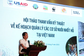 Ông Bùi Chính Nghĩa, Cục trưởng Cục Kiểm lâm, Bộ Nông nghiệp và Phát triển nông thôn phát biểu tại sự kiện. 