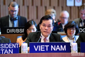 Thứ trưởng Hà Kim Ngọc, Chủ tịch Ủy ban Quốc gia UNESCO Việt Nam phát biểu tại Phiên khai mạc Kỳ họp lần thứ 219 Hội đồng Chấp hành UNESCO.