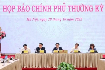 Bộ trưởng, Chủ nhiệm Văn phòng Chính phủ Trần Văn Sơn chủ trì họp báo.