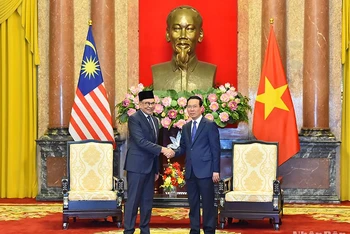 Chủ tịch nước Võ Văn Thưởng và Thủ tướng Malaysia Anwar Ibrahim tại buổi tiếp.