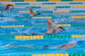 Các vận động viên nữ tranh tài ở nội dung bơi tự do tại vòng loại. 