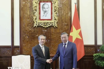Chủ tịch nước Tô Lâm tiếp Đại sứ Trung Quốc Hùng Ba đến chào từ biệt. (Ảnh: TTXVN)