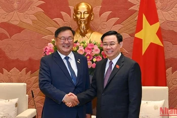 [Ảnh] Chủ tịch Quốc hội Vương Đình Huệ tiếp Chủ tịch nhóm Nghị sĩ hữu nghị Hàn Quốc-Việt Nam 