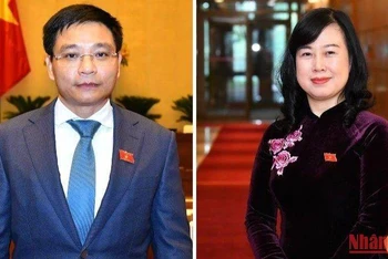 Tân Bộ trưởng Giao thông vận tải Nguyễn Văn Thắng và tân Bộ trưởng Y tế Đào Hồng Lan. (Ảnh: THỦY NGUYÊN)