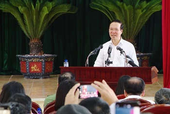 Chủ tịch nước phát biểu tại xã nông thôn mới Xuân Kiên, huyện Xuân Trường. (Ảnh: Hồng Quân).