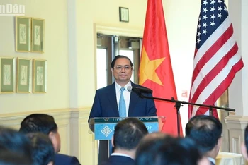 Thủ tướng Phạm Minh Chính phát biểu ý kiến tại buổi đến thăm Trường Đại học Tổng hợp San Francisco (USF).