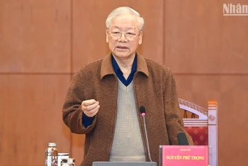 Tổng Bí thư Nguyễn Phú Trọng, Trưởng Ban Chỉ đạo phát biểu tại cuộc họp. (Ảnh: DUY LINH)