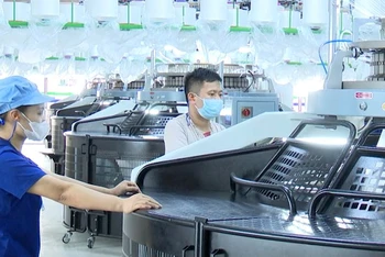 Lao động tại Công ty trách nhiệm hữu hạn Top Textiles của Tập đoàn Toray, Nhật Bản, tỉnh Nam Định. (Ảnh: XUÂN TRƯỜNG)