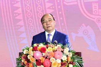 Chủ tịch nước Nguyễn Xuân Phúc phát biểu tại buổi lễ. (Ảnh: THÀNH ĐẠT)