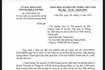 Văn bản chỉ đạo của Ủy ban nhân dân thành phố Cẩm Phả ngày 6/11/2023.