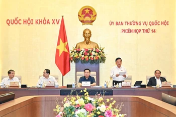 Phó Chủ tịch Quốc hội Nguyễn Khắc Định điều hành nội dung thảo luận tại phiên họp.