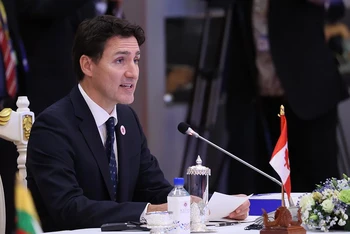 Thủ tướng Canada Justin Trudeau phát biểu tại Hội nghị Cấp cao kỷ niệm ASEAN-Canada. (Ảnh: TTXVN)