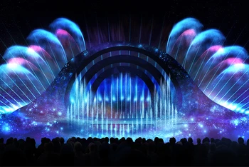 Sân khấu New Year Countdown 2023 được dàn dựng công phu chào đón năm mới, tại thành phố Phú Quốc, tỉnh Kiên Giang.