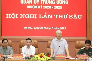 Tổng Bí thư Nguyễn Phú Trọng phát biểu tại hội nghị. (Ảnh: TTXVN)