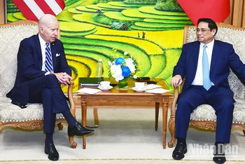 Thủ tướng Phạm Minh Chính hội kiến Tổng thống Hợp chúng quốc Hoa Kỳ Joe Biden. (Ảnh: TRẦN HẢI)