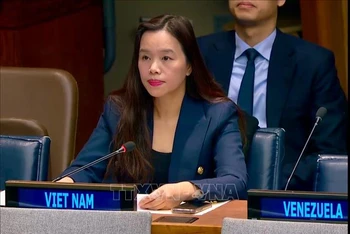 Tham tán Công sứ Lê Thị Minh Thoa, Phó Trưởng Phái đoàn Đại diện thường trực Việt Nam tại Liên hợp quốc, phát biểu tại phiên họp. Ảnh: TTXVN