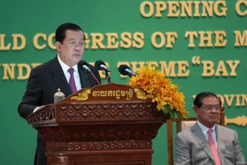 Thủ tướng Campuchia phát biểu tại Đại hội (Ảnh: Fresh News)