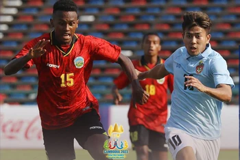 U22 Myanmar (áo xanh) giành chiến thắng tối thiểu trước U22 Timor-Leste. (Ảnh: AseanFootball)