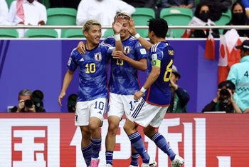 Đội tuyển Nhật Bản thắng Bahrain 3-1 để tiến vào tứ kết Asian Cup 2023. (Ảnh: Reuters)