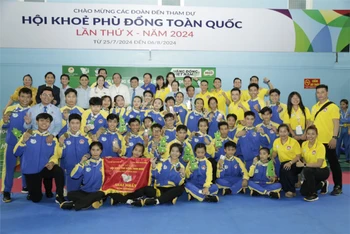 Đội vovinam TP Hồ Chí Minh xếp đầu tại môn vovinam ở Hội khỏe lần này. (Ảnh: Bộ Giáo dục và Đào tạo)