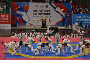 Đội tuyển Taekwondo Việt Nam biểu diễn tại lễ khai mạc.