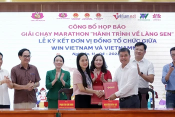 Lễ ký kết đơn vị đồng tổ chức giữa Báo Vietnamnet và Công ty Trách nhiệm hữu hạn Thể thao Win VietNam. (Ảnh: BTC)
