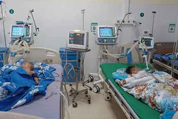 Hai cháu bé đang được điều trị tại Bệnh viện Đa khoa Thảo Nguyên Mộc Châu. (Ảnh: VĂN SỸ)