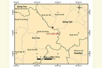 Bản đồ chấn tâm động đất tại huyện Sơn Hà (Quảng Ngãi).