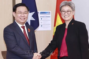 Chủ tịch Quốc hội Vương Đình Huệ tiếp Thượng nghị sĩ Penny Wong, Bộ trưởng Ngoại giao Australia. (Ảnh: Doãn Tấn/TTXVN) 