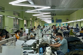 Sản xuất hàng may mặc xuất khẩu tại Tổng công ty cổ phần Dệt may Nam Ðịnh. 